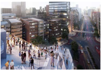 渋谷二丁目西地区再開発　上空広場から見た青山通りへの眺望