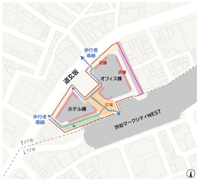 道玄坂二丁目南地区第一種市街地再開発事業の配置図