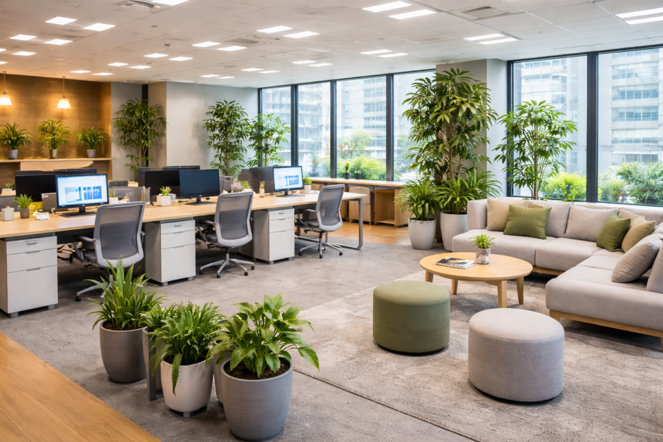 オフィスに観葉植物を置く効果は?費用相場・おすすめ種類・失敗しない配置方法を解説
