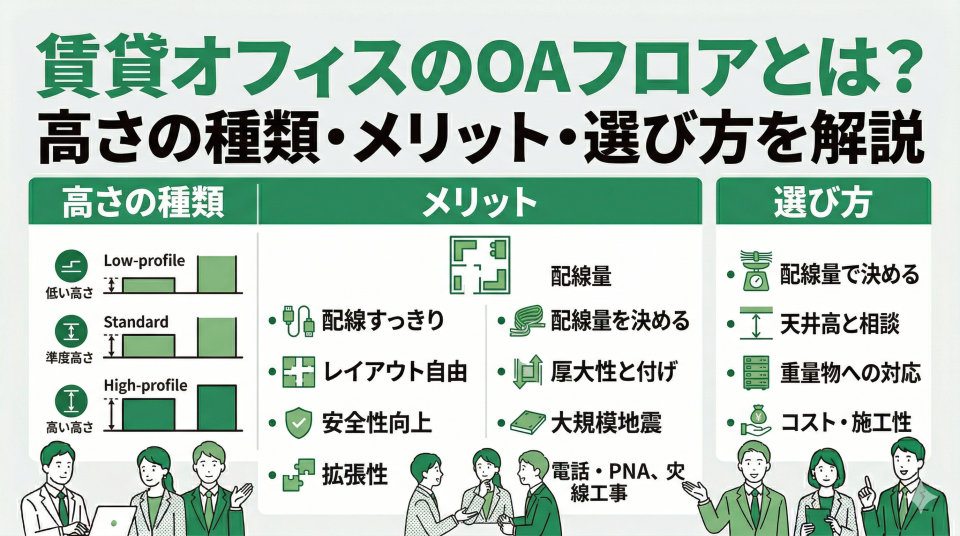 賃貸オフィスのOAフロアとは?高さの種類・メリット・選び方を解説