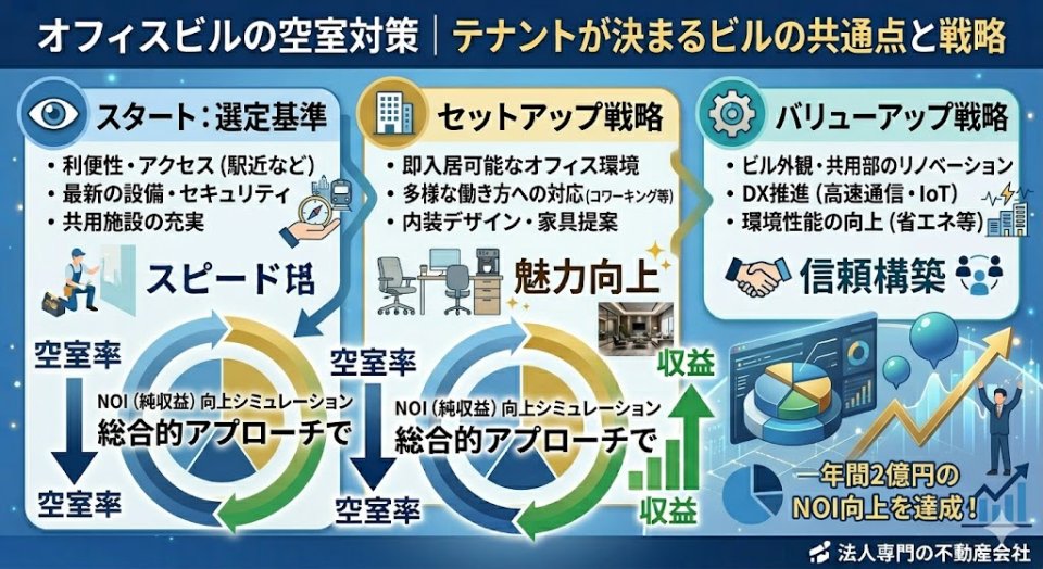 オフィスビルの空室対策|テナントが決まるビルの共通点とセットアップ・バリューアップ戦略