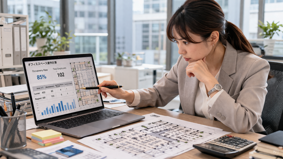 テレワーク併用企業のオフィス面積の決め方|出社率別の適正坪数と計算方法
