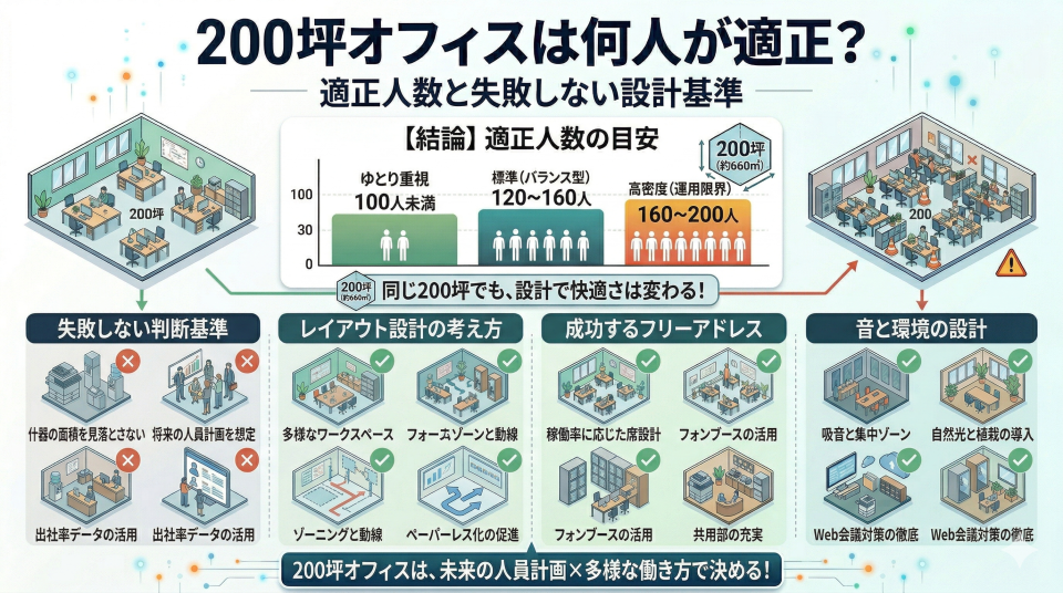 200坪オフィスは何人が適正?適正人数と失敗しない設計基準