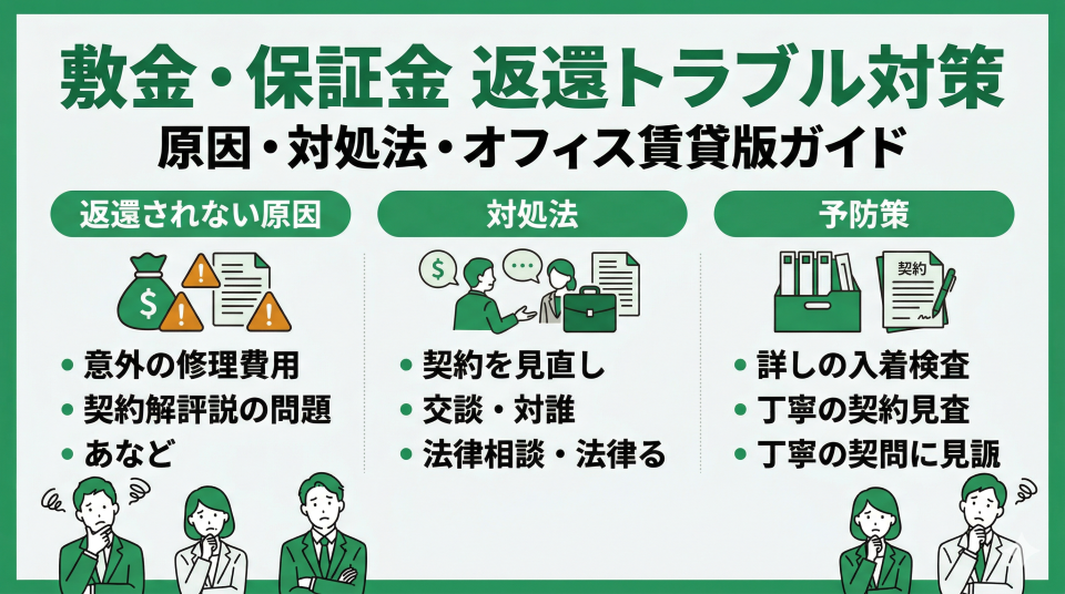 敷金(保証金)が戻ってこない?返還トラブルの原因と対処法|オフィス賃貸版