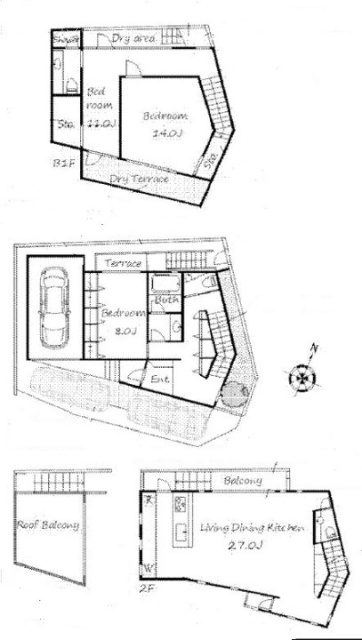 White Ladybird House(ホワイト レディーバード ハウス)1F～3F 間取り図