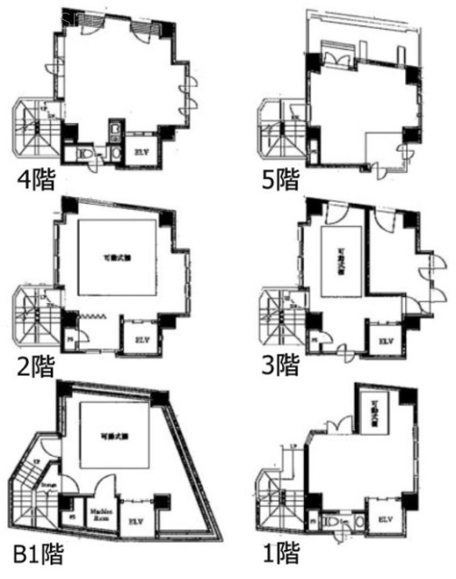 東麻布一丁目ビルB1F～5F 間取り図