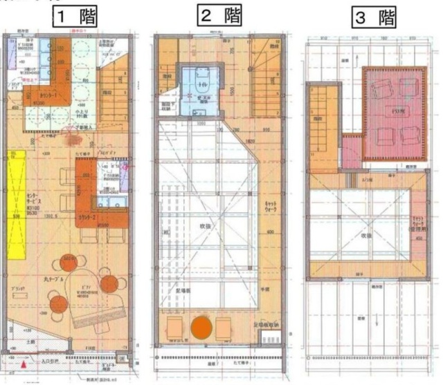 築地2丁目一棟貸し1F～3F 間取り図