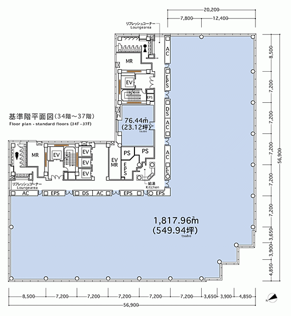 住友不動産新宿オークタワービル13F 間取り図