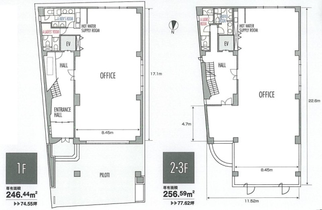 市ヶ谷サンライトビル1F～3F 間取り図