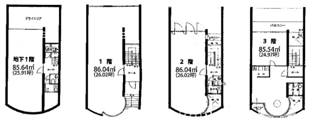 西麻布WINEビルB1F~3F 間取り図