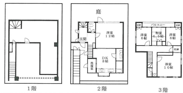 モリシタ邸ビル1F～3F 間取り図