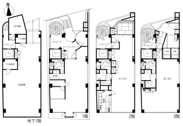 アイルイン弥生町B1F～3F 間取り図