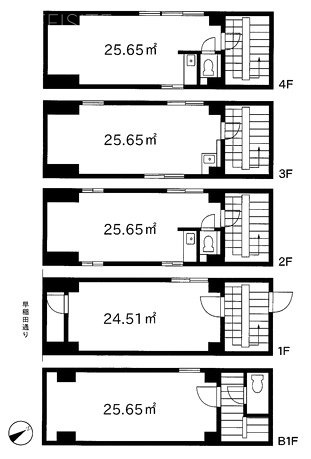 西早稲田3丁目ビルB1F～4F 間取り図