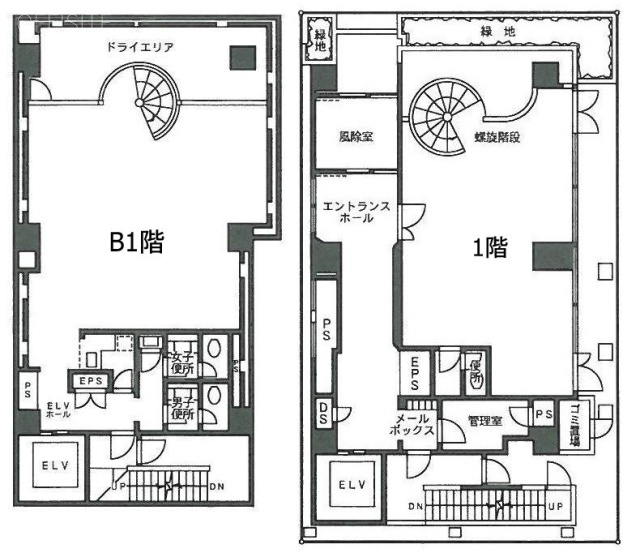 秋芳ビルB1F～1F 間取り図