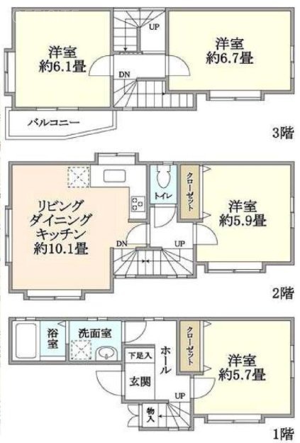 東新町戸建ビル1F～3F 間取り図