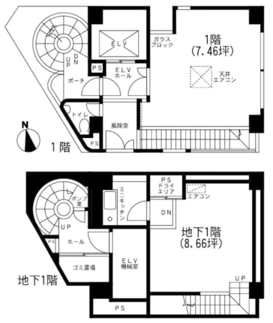 クレスト御苑ビルB1F～1F 間取り図