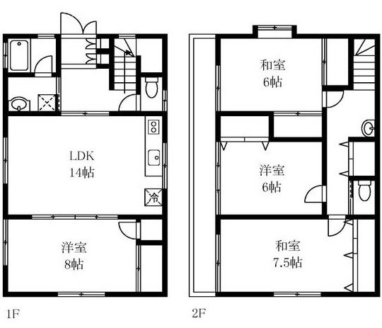 中町戸建1F~2F 間取り図