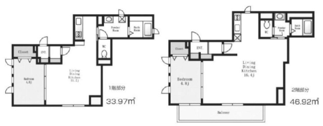 カラフル外苑パイナップルビル1F~2F 間取り図