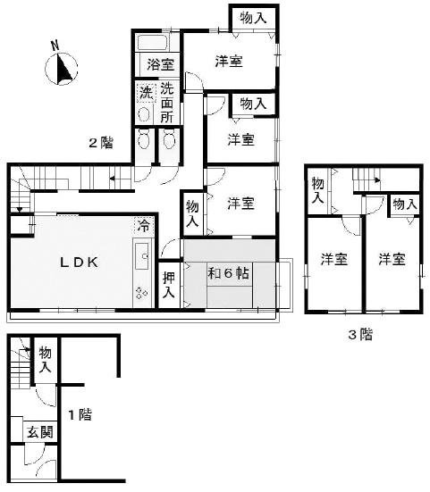 調布銀座商店街通りビル1F～3F 間取り図