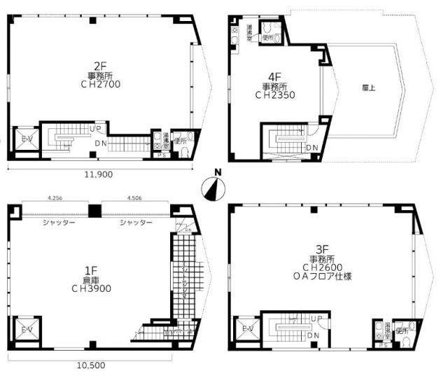 第18彌ビル1F～4F 間取り図