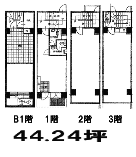 富ヶ谷(東京土建渋谷支部)ビルB1F～3F 間取り図