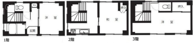 上野桜木2丁目 貸店舗1F～3F 間取り図