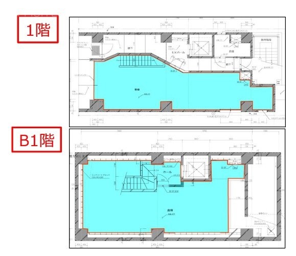 渋谷三丁目TRビルB1F~1F 間取り図