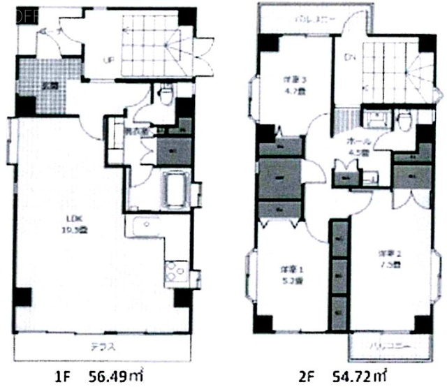 高輪一丁目貸家1F~2F 間取り図