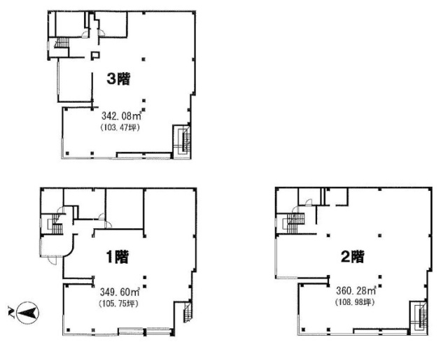 高田馬場四丁目ビル1F～3F 間取り図