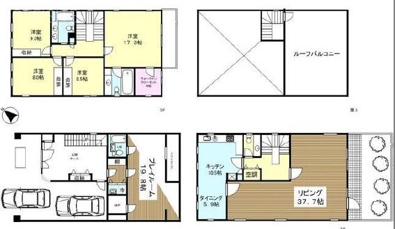 渋谷区大山町戸建てビルB1F～2F 間取り図