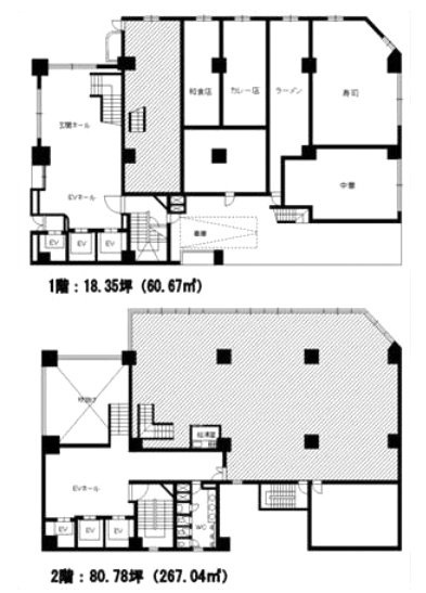 サンサーラ第5御苑ビル1F～2F 間取り図