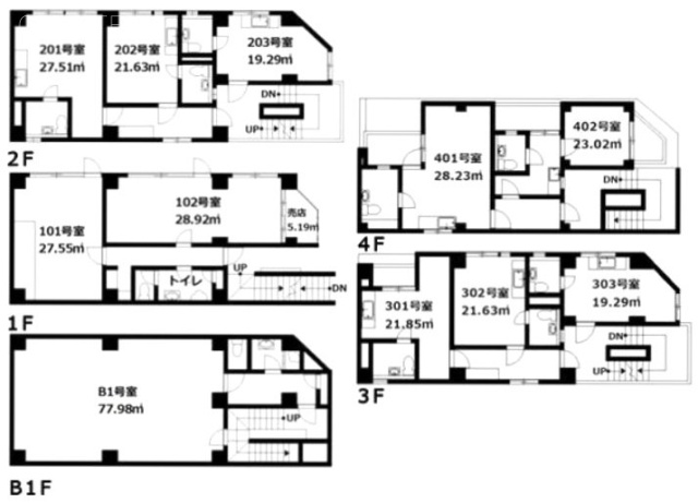 辻井ビルB1F～4F 間取り図