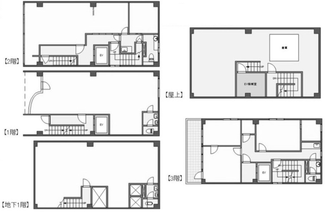 新宿区四谷一丁目ビルB1F～3F 間取り図