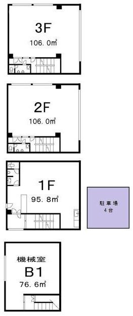 中野六丁目ビルB1F～3F 間取り図