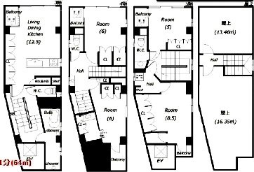 Rーstay AZABU3F〜5F 間取り図