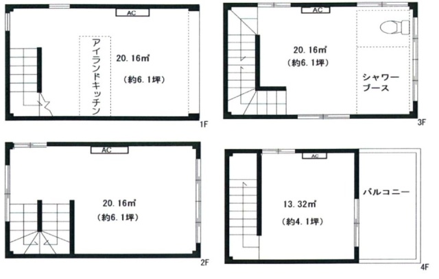 AXEL荒木町ビル1F～4F 間取り図