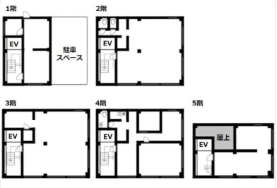 白河ビル1F～5F 間取り図