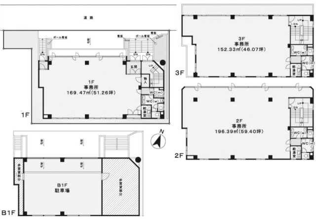 初台パークサイドビル1F～3F 間取り図