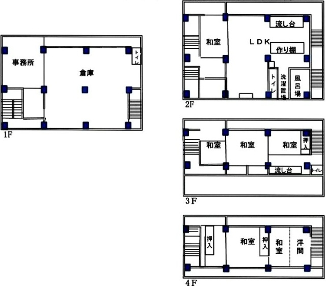 東駒形1丁目貸事務所1F～4F 間取り図