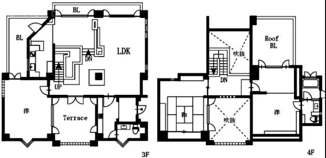 Senbi studio3F～4F 間取り図