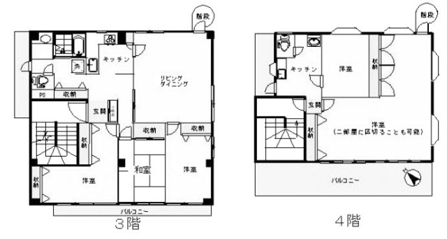 富士見台二丁目ビル3F～4F 間取り図