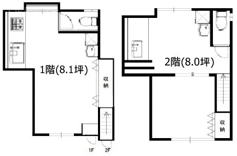 武蔵小杉一棟ビル1F～2F 間取り図