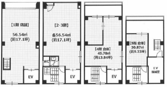 丸富ビル1F～5F 間取り図