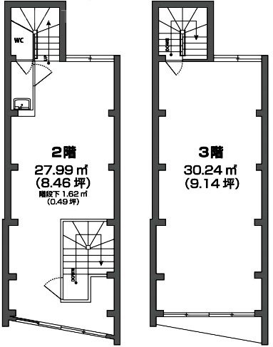 神楽坂五丁目店舗2F～3F 間取り図