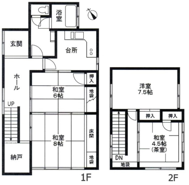 金町戸建1F～2F 間取り図