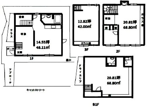 キャットハウスB1F～3F 間取り図