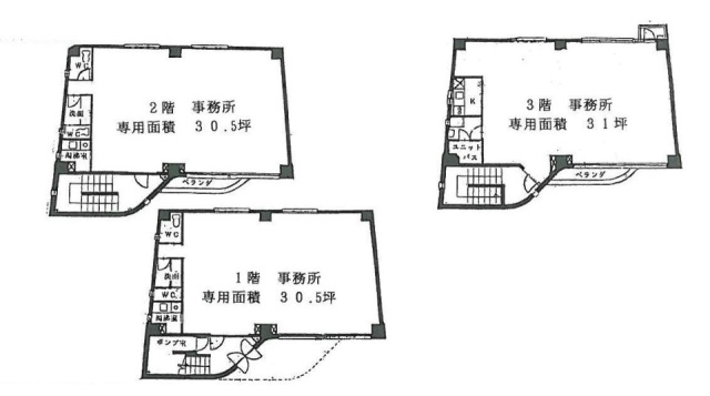 DON SENDAGAYAビル1F~3F 間取り図