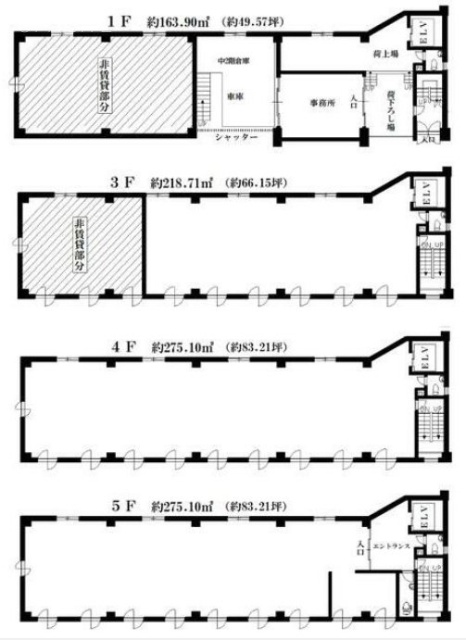 上菊ビル1F～5F 間取り図