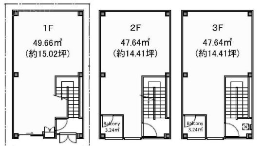 銀座3丁目貸店舗1F～3F 間取り図