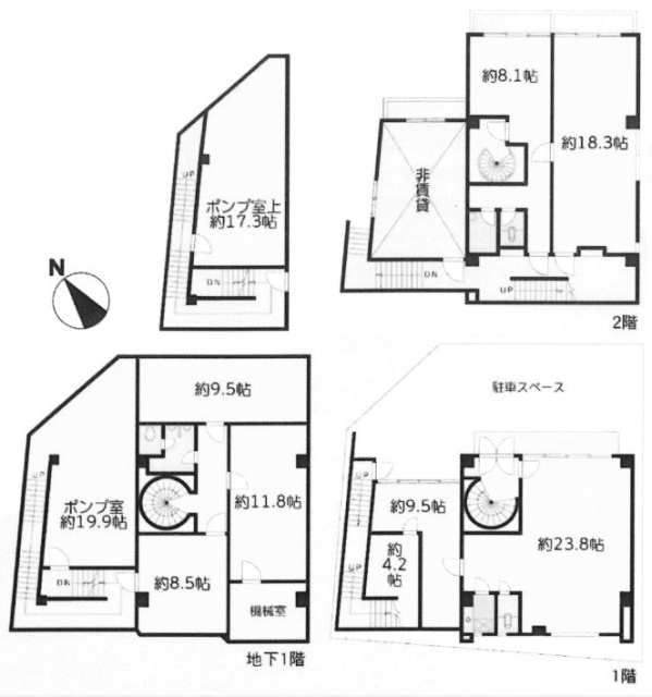 リバティKビルB1F~2F 間取り図